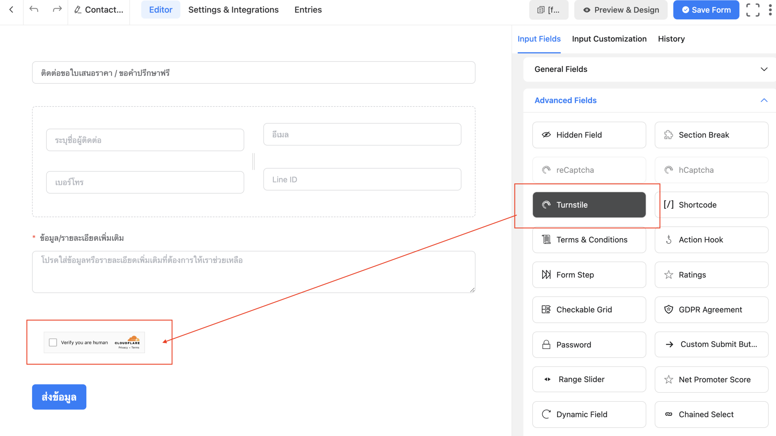 วิธีการตั้งค่า Cloudflare Turnstile ให้กับ Fluent Forms เพื่อป้องกันสแ ...