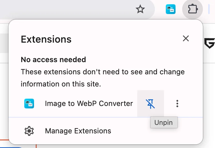 Pin Extensions เพื่อให้แสดงบน Toolbar