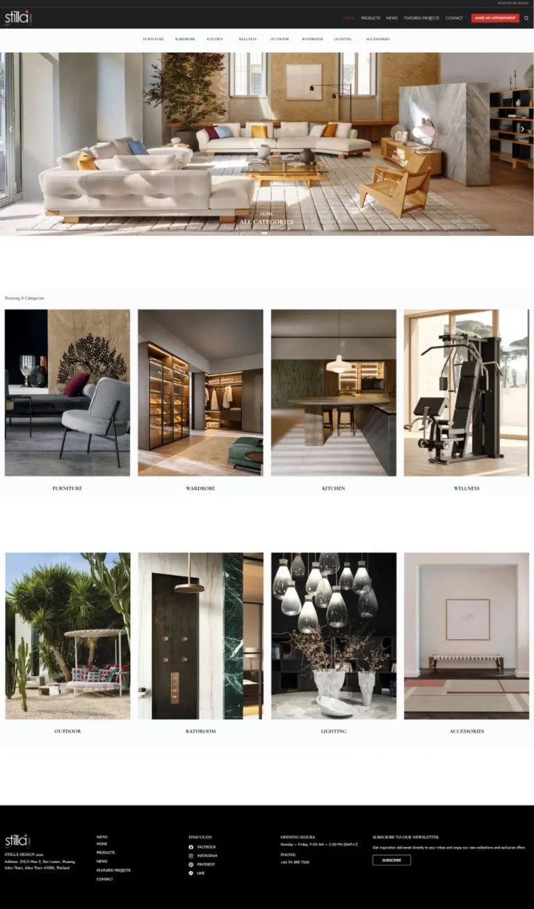 ผลงานเว็บไซต์ STILLA Design เฟอร์นิเจอร์พรีเมียม อุดรธานี